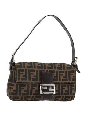 FENDI Zucca Canvas Mamma Baguette Shoulder Bag Black Brown
